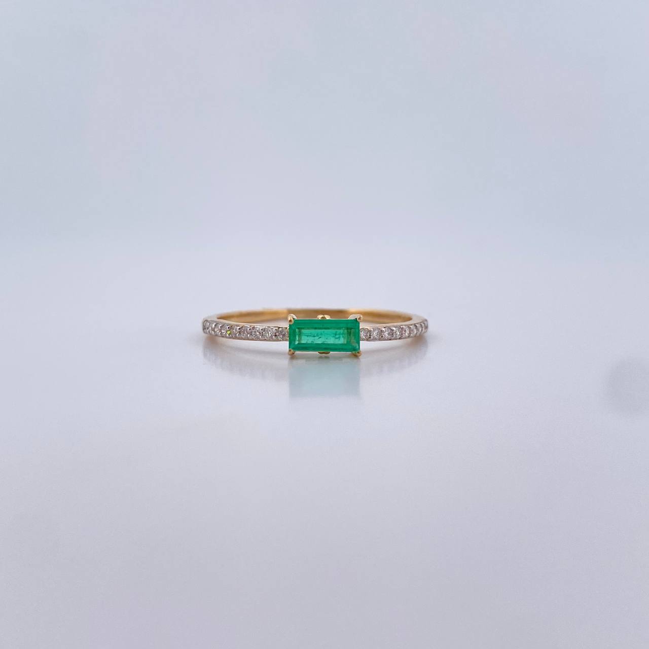 Anillo Solitario Churumbela 1.3gr / T6 3/4 / Esmeraldas 16 Pts Diamantes 10 Pts Oro Amarillo 18K (Joya) &