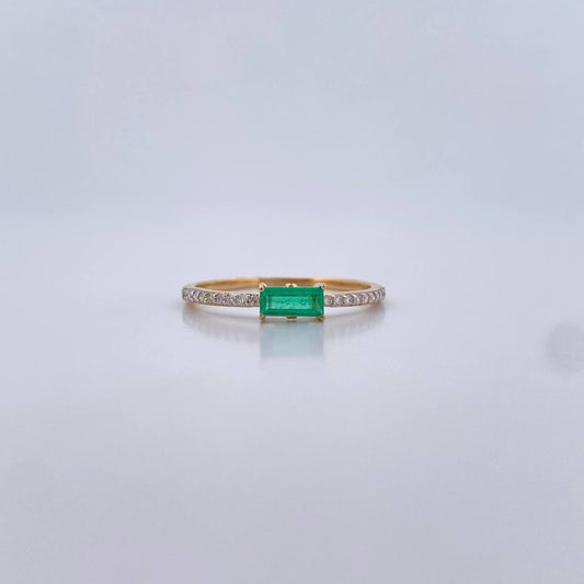Anillo Solitario Churumbela 1.3gr / T6 3/4 / Esmeraldas 16 Pts Diamantes 10 Pts Oro Amarillo 18K (Joya) &