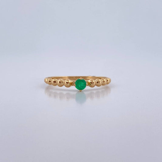Anillo Solitario Esferas 1.25gr / T6 1/4 / Esmeraldas 8 Pts Oro Amarillo 18K (Joya) &