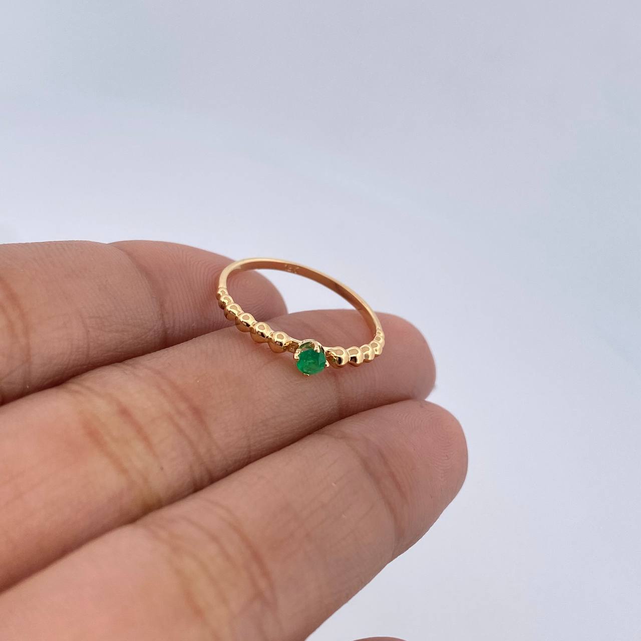 Anillo Solitario Esferas 1.25gr / T6 1/4 / Esmeraldas 8 Pts Oro Amarillo 18K (Joya) &