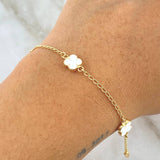 Pulso Espiga Trebol VCyA 2.55gr / 18.5cm / Resina Blanca Oro Amarillo 18K ©
