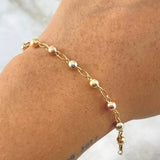 Tobillera Tipo Militar 4.1gr / 24cm / 4mm Bola Lisa Tres Oros 18K *