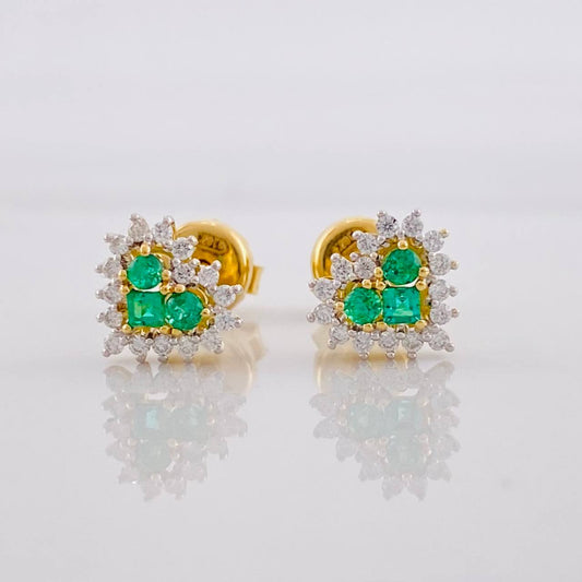 Topos Corazón Tupido Esmeraldas 21pts Diamantes 20pts 1.65g / 7.6mm Oro Amarillo 18K