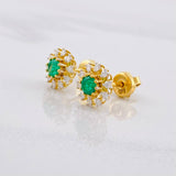 Topos Flor Tupida Esmeralda 36pts Diamantes 24pts 2.1g / 8.8mm Oro Amarillo 18K