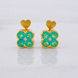 Topos Flor Esmeraldas 1.12pts Diamantes 6pts 3.4g / 8mm Oro Amarillo 18K