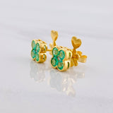 Topos Flor Esmeraldas 1.12pts Diamantes 6pts 3.4g / 8mm Oro Amarillo 18K