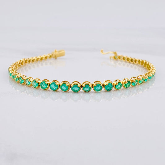 Pulso Tenis Esmeraldas 3.16qts 8.35g / 17.7cm / 3.8mm Oro Amarillo 18K