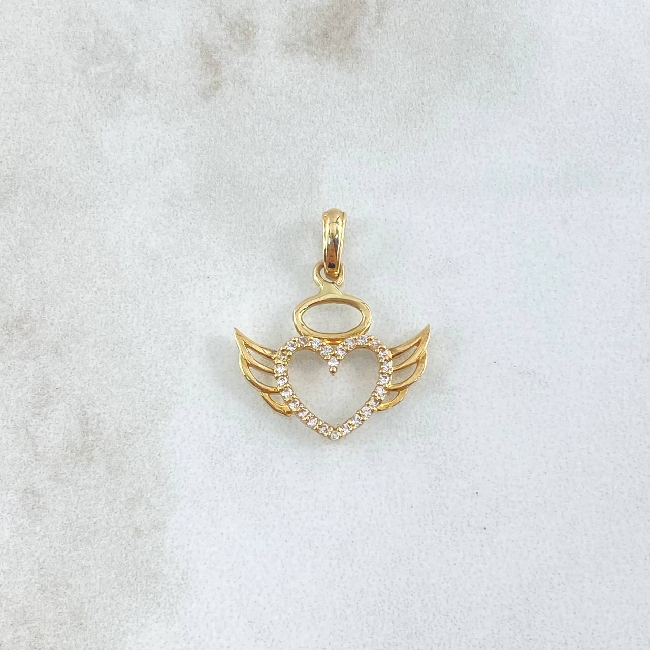 Dije Ángel Corazón Silueta 1.6gr / 2.2cm / Circones Blancos Oro Amarillo 18K ©