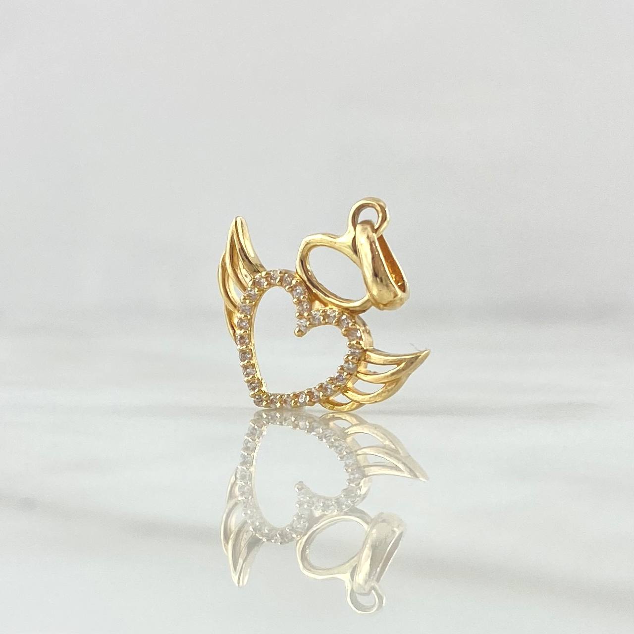 Dije Ángel Corazón Silueta 1.5gr / 2.2cm / Circones Blancos Oro Amarillo 18K