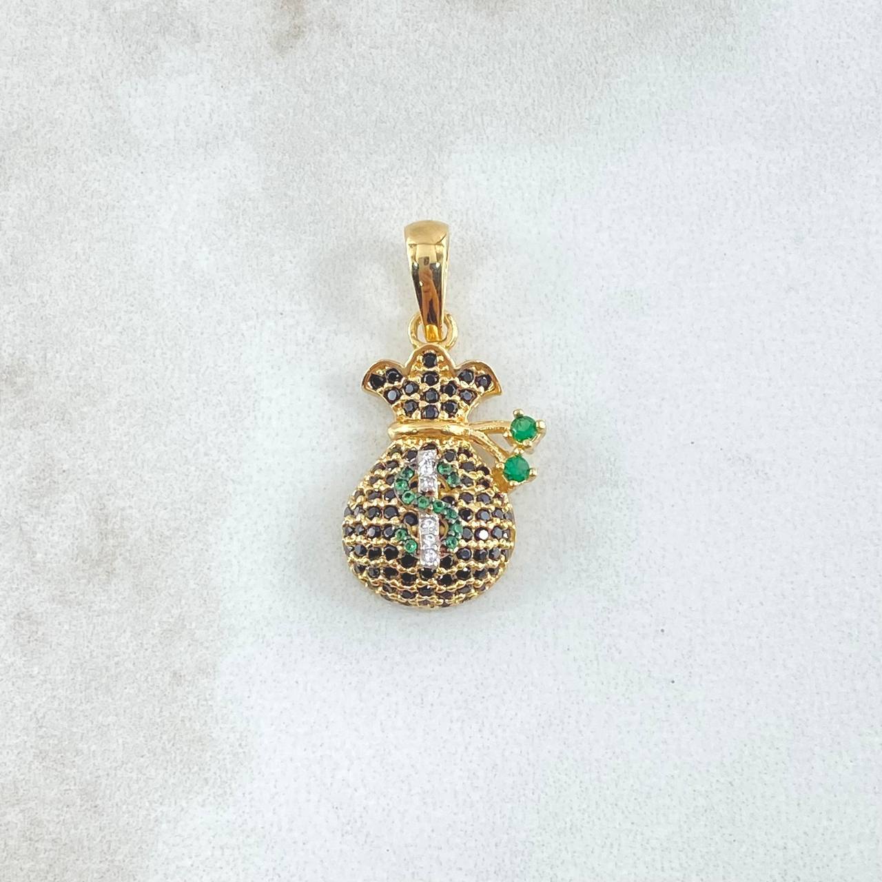 Dije Bolsa de Dinero Coquett 2.8gr / 2.5cm / Circones Blancos Negros Verdes Oro Amarillo 18K