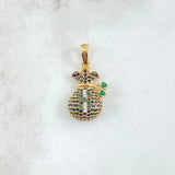 Dije Bolsa de Dinero Coquett 2.8gr / 2.5cm / Circones Blancos Negros Verdes Oro Amarillo 18K