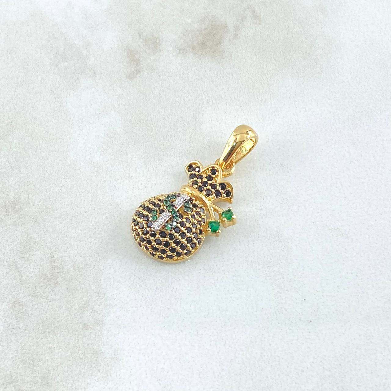 Dije Bolsa de Dinero Coquett 2.8gr / 2.5cm / Circones Blancos Negros Verdes Oro Amarillo 18K