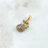 Dije Bolsa de Dinero Coquett 2.8gr / 2.5cm / Circones Blancos Negros Verdes Oro Amarillo 18K