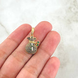 Dije Bolsa de Dinero Coquett 2.8gr / 2.5cm / Circones Blancos Negros Verdes Oro Amarillo 18K