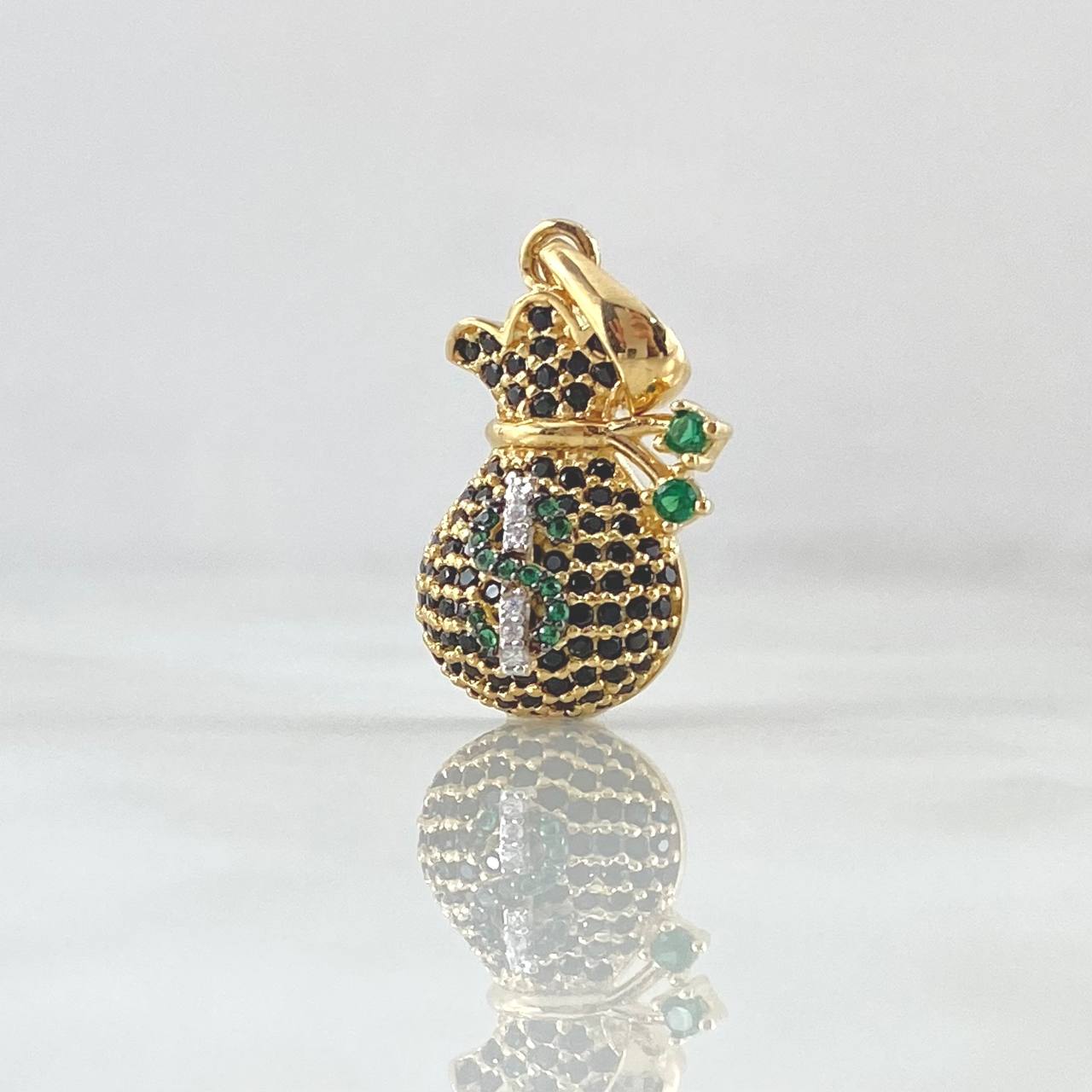 Dije Bolsa de Dinero Coquett 2.8gr / 2.5cm / Circones Blancos Negros Verdes Oro Amarillo 18K