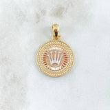 Dije Medalla Corona RX 4.3gr / 3.1cm / Circones Blancos Dos Oros Amarillo Rosa 18K *