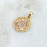 Dije Medalla Corona RX 4.3gr / 3.1cm / Circones Blancos Dos Oros Amarillo Rosa 18K *