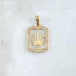 Dije Placa Corona RX 1.8gr / 3cm / Circones Blancos Oro Amarillo 18K