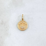Dije Corona RX Circulo 0.95gr / 1.8cm / Texturizado Circones Blancos Oro Amarillo 18K *