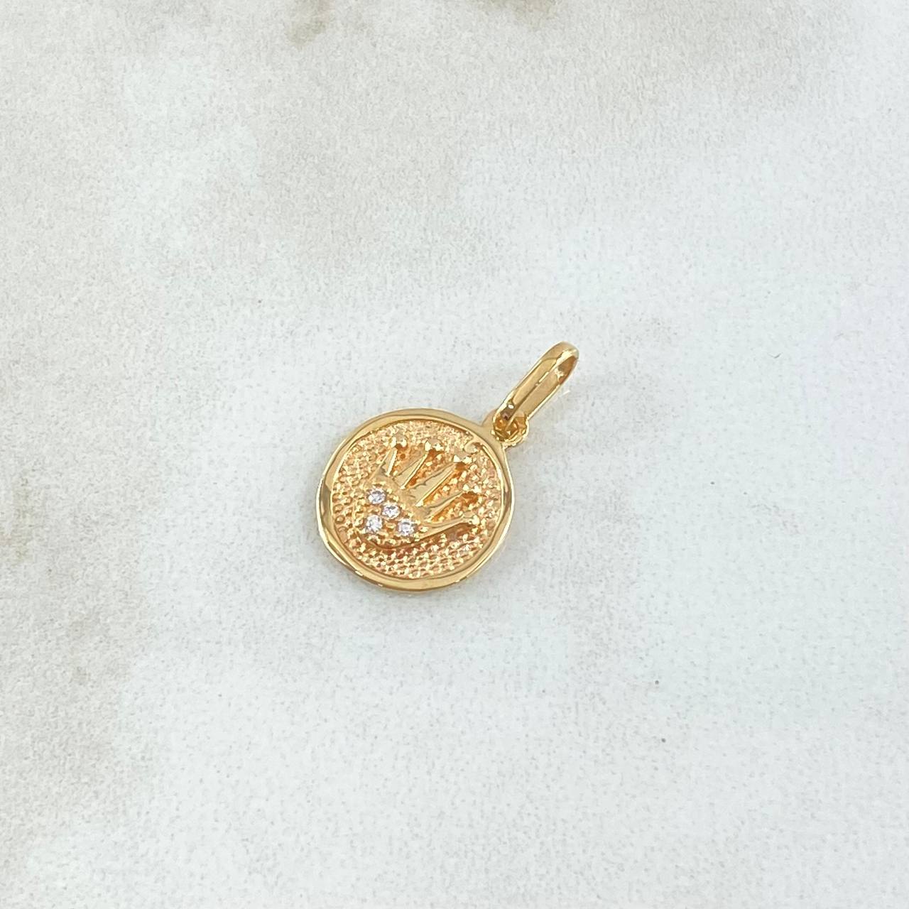 Dije Corona RX Circulo 0.95gr / 1.8cm / Texturizado Circones Blancos Oro Amarillo 18K *