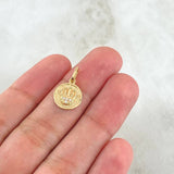 Dije Corona RX Circulo 0.95gr / 1.8cm / Texturizado Circones Blancos Oro Amarillo 18K *
