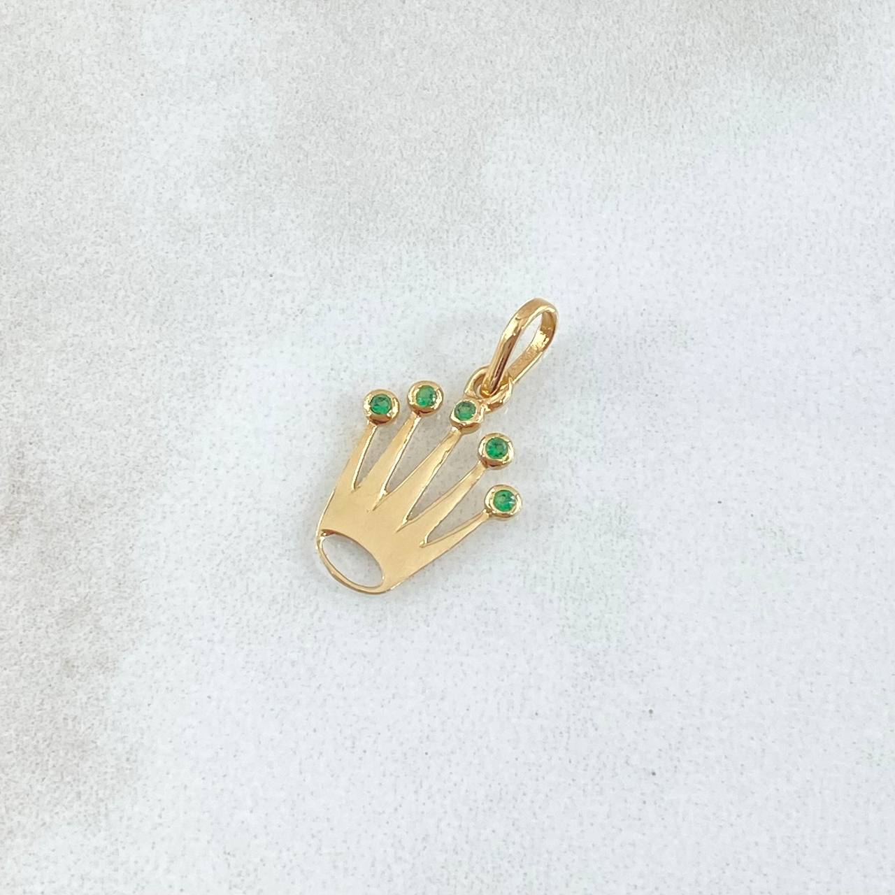 Dije Corona RX Silueta 0.7gr / 2cm / Circones Verdes Oro Amarillo 18K ©