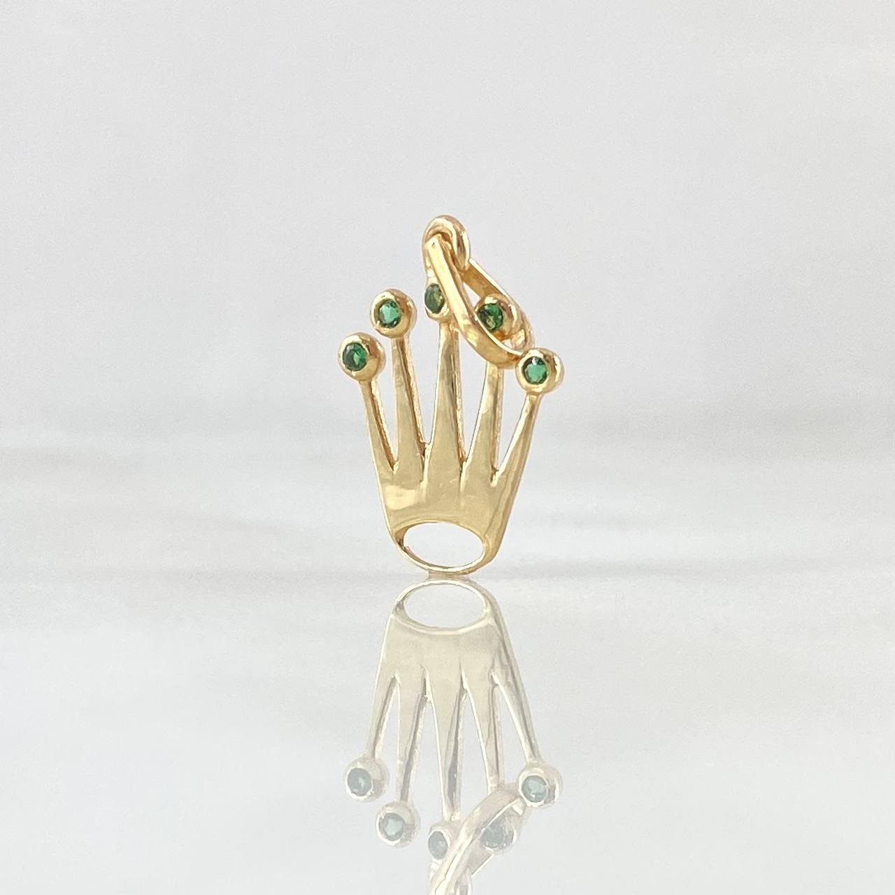 Dije Corona RX Silueta 0.7gr / 2cm / Circones Verdes Oro Amarillo 18K ©