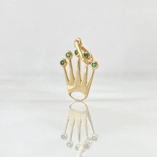Dije Corona RX Silueta 0.7gr / 2cm / Circones Verdes Oro Amarillo 18K ©