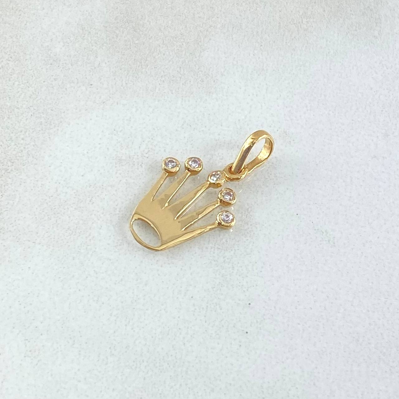 Dije Corona Silueta 0.75gr / 2cm / Circones Blancos Oro Amarillo 18K ©