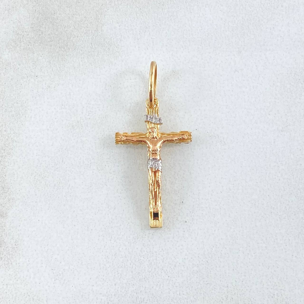 Dije Cruz Cristo de Madera 1.4gr / 2.7cm / Tres Oros 18K ©