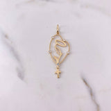 Dije Rosario Virgen Maria 1.4gr / 4.1cm / Circones Blancos Oro Amarillo 18K $