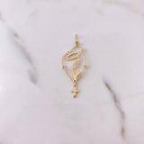 Dije Rosario Virgen Maria 1.4gr / 4.1cm / Circones Blancos Oro Amarillo 18K $