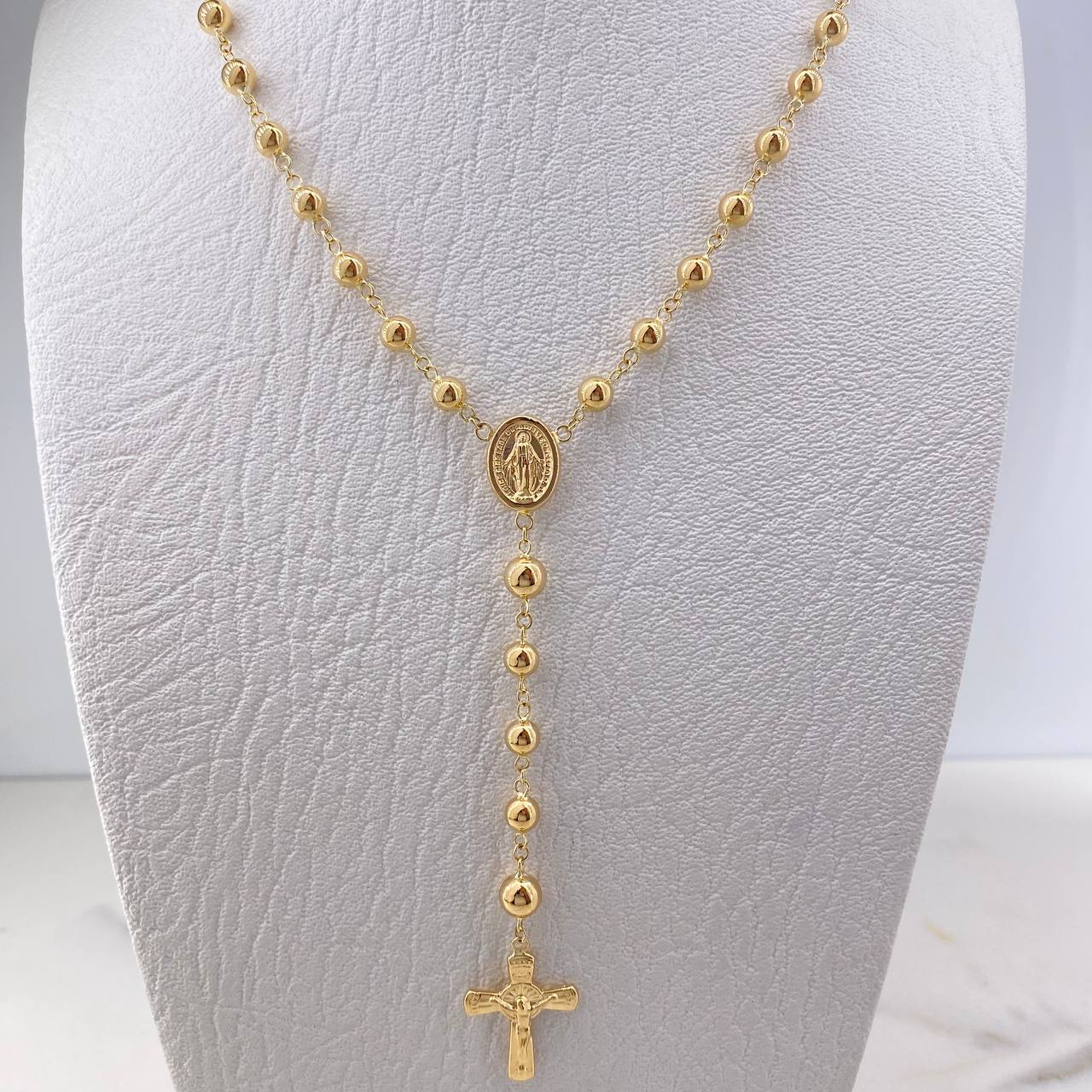 Rosario Virgen Milagrosa 12.7gr / 60cm / 5mm-6mm Bolas Lisas Oro Amarillo 18K $