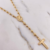 Rosario Virgen Maria 18.5gr / 60cm / 4mm-5mm Bolas Diamantadas Circones Blancos Oro Amarillo 18K $