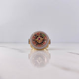 Anillo Ruleta 14.35gr / T10 1/2 / Circones Fucsia Blancos Verdes Tres Oros 18K $