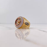 Anillo Ruleta 14.35gr / T10 1/2 / Circones Fucsia Blancos Verdes Tres Oros 18K $