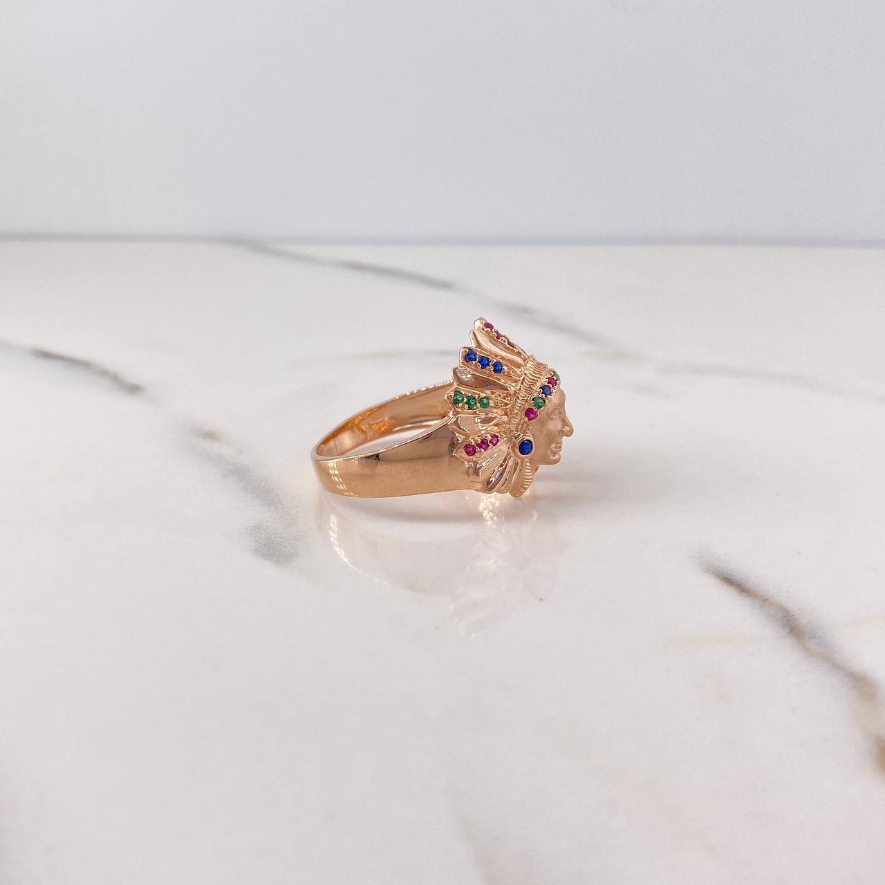 Anillo Indio 8.1gr / T11 1/4 / Circones Fucsias Verdes Azules Oro Rosa 18K $
