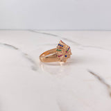 Anillo Indio 8.1gr / T11 1/4 / Circones Fucsias Verdes Azules Oro Rosa 18K $