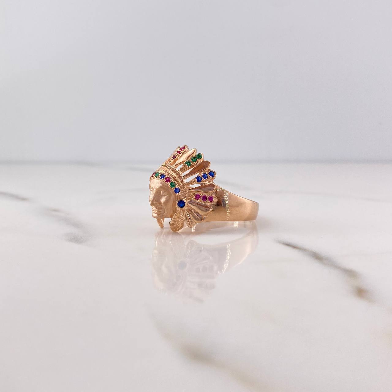 Anillo Indio 8.1gr / T11 1/4 / Circones Fucsias Verdes Azules Oro Rosa 18K $