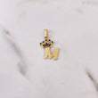 Dije Letra M Corona 1.1gr / 2.5cm / Circones Negros Oro Amarillo 18K $