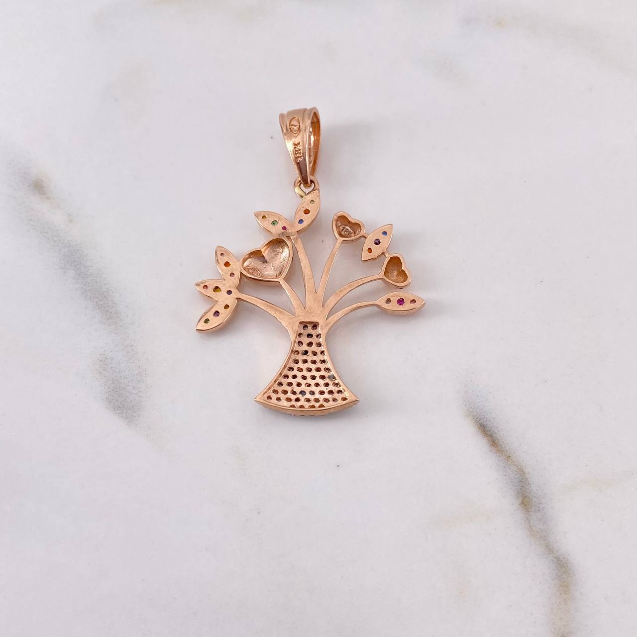 Dije Arbol Corazones 5.35gr / 4.1cm / Circones Colores Dos Oros Blanco Rosa 18K $