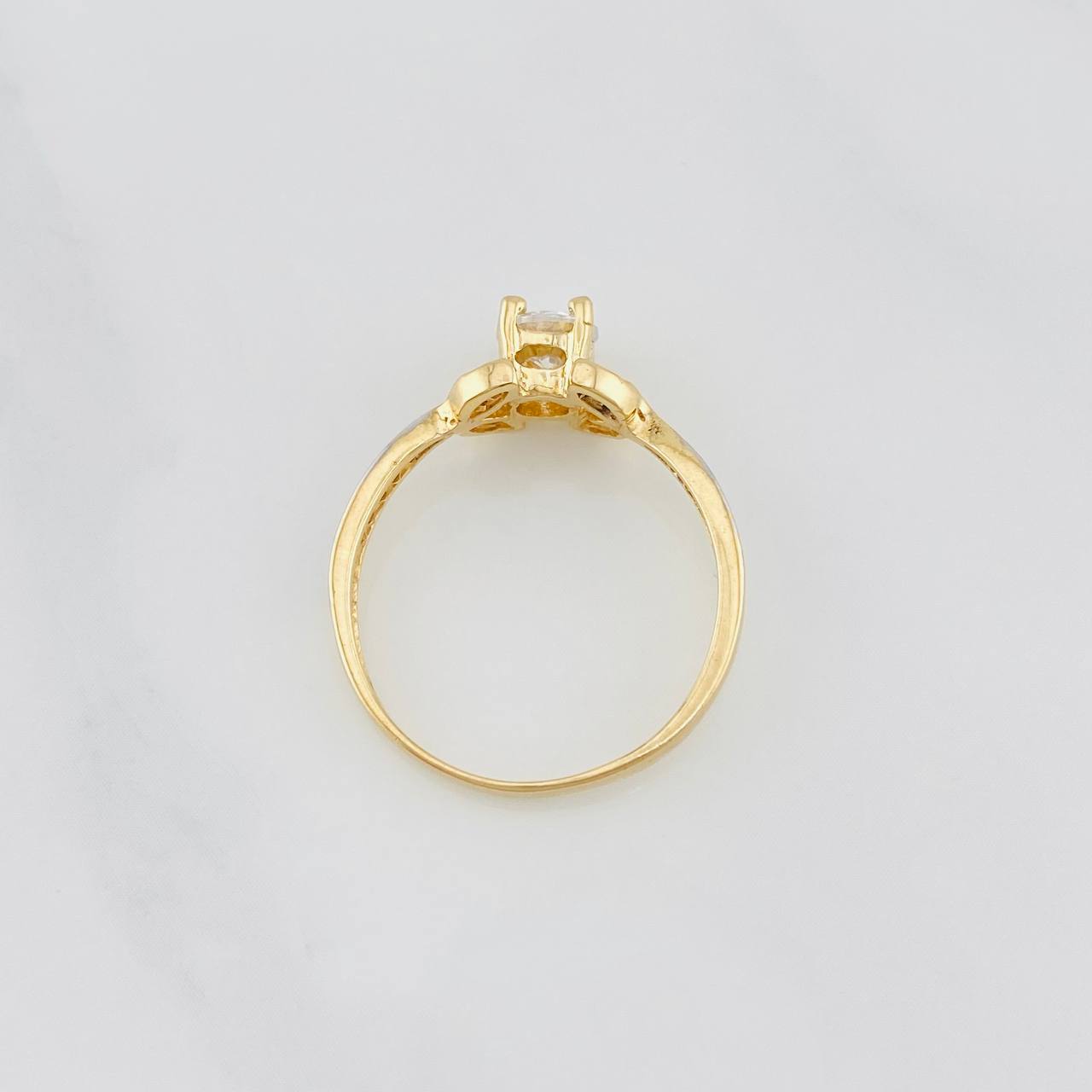 Anillo Solitario Flor 2.4g / T6 3/4 Dos Oros Amarillo Blanco 18K