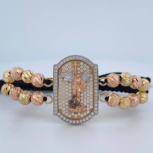 Pulsera Negra San Miguel Arcangel 10.9gr / Oro 18K &