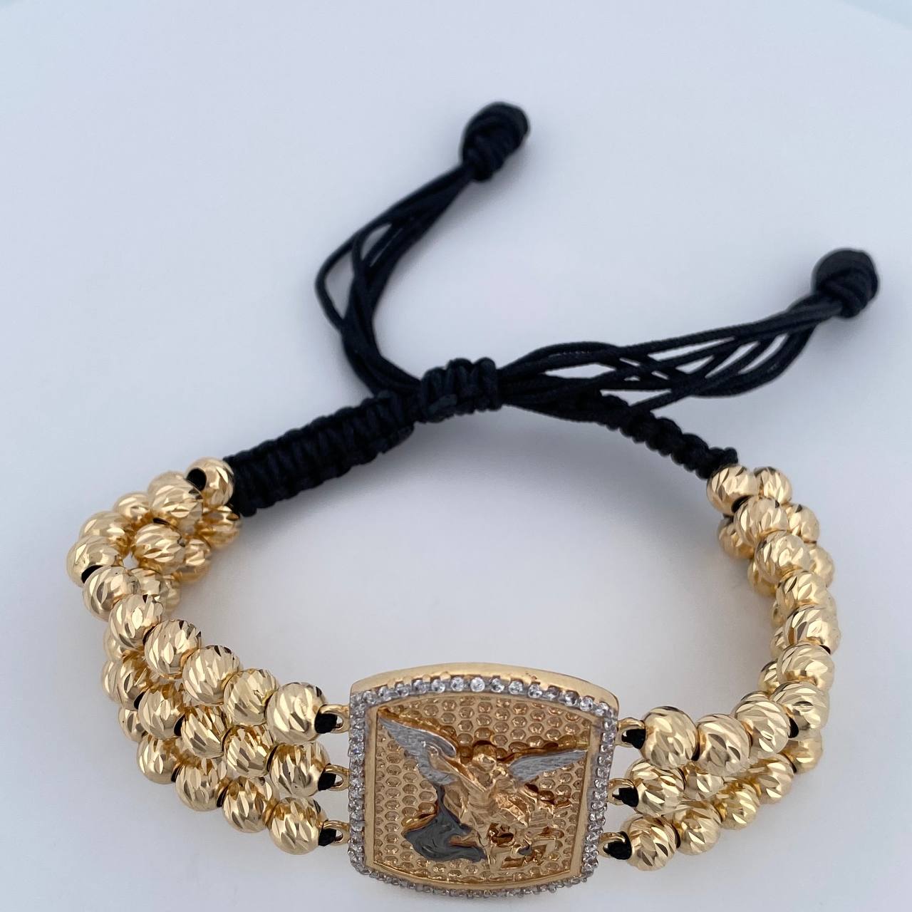 Pulsera Negra San Miguel Arcangel 16.25gr / Oro 18K &