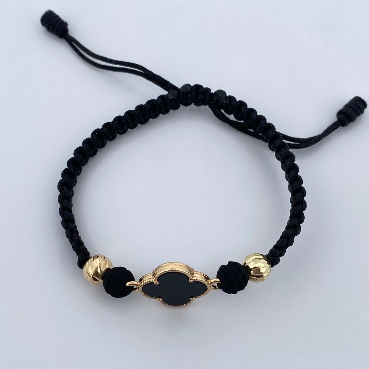 Pulsera Negra Trebol 2.15gr / Oro 18K &