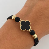 Pulsera Negra Trebol 2.15gr / Oro 18K &