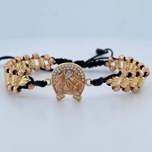 Pulsera Negra Herradura Caballo 5.7gr / Oro 18K &