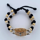 Pulsera Negra Cruz Cristo Milagroso 16.95gr / Oro 18K &