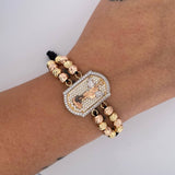 Pulsera Negra San Miguel Arcangel 10.9gr / Oro 18K &