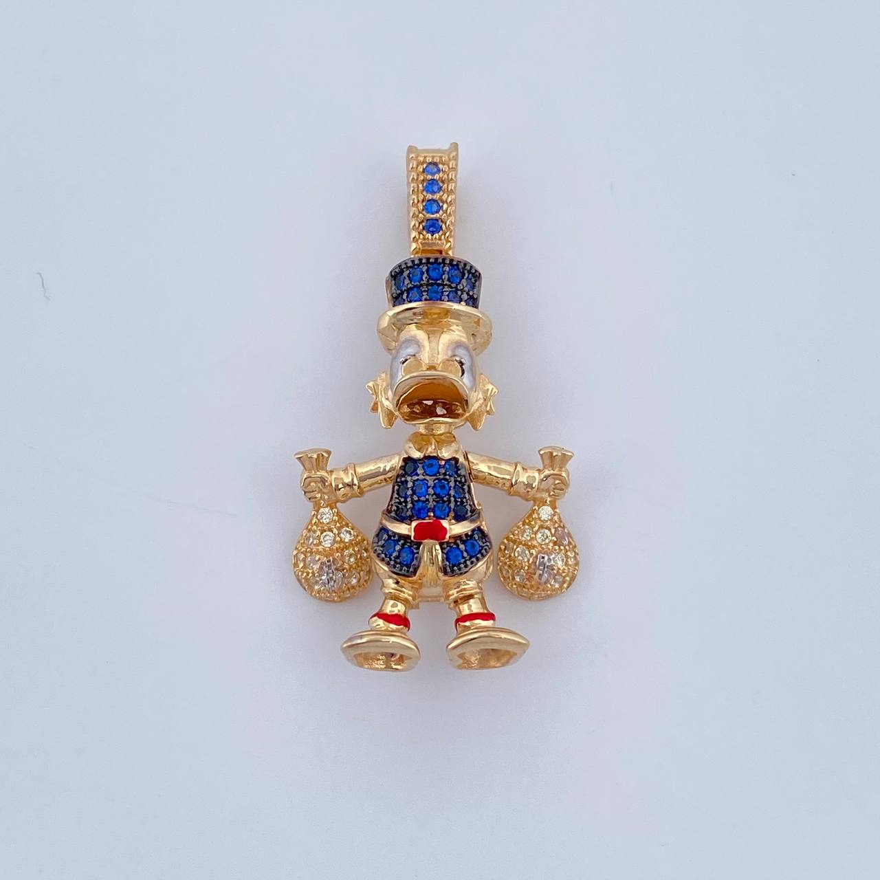 Dije Pato Bolsas Dinero 6gr / 3.5cm / Circones Azules Negros Blancos Tres Oros 18K &